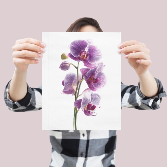 Watercolor Purple Orchids Wall Art Print Unframed - Elegant Floral Serenity - Picture 4 of 6